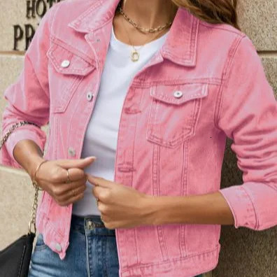 Womens Fashion Trends in Europe and the United States Collar Pocket Single Chest Short Denim Jacket Spring Autumn 241206
