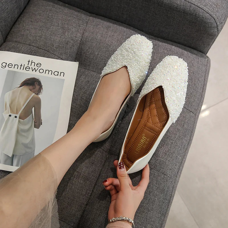 Womens Ballet Apartment Fashion Princess Shoes Casual Crystal Boat Sparkling Water Diamond Lazy 2023 241206