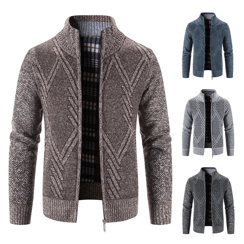 Classic mens sweater jacket casual down cardigan fashionable striped zipper long sleeved wool skydiving 241206