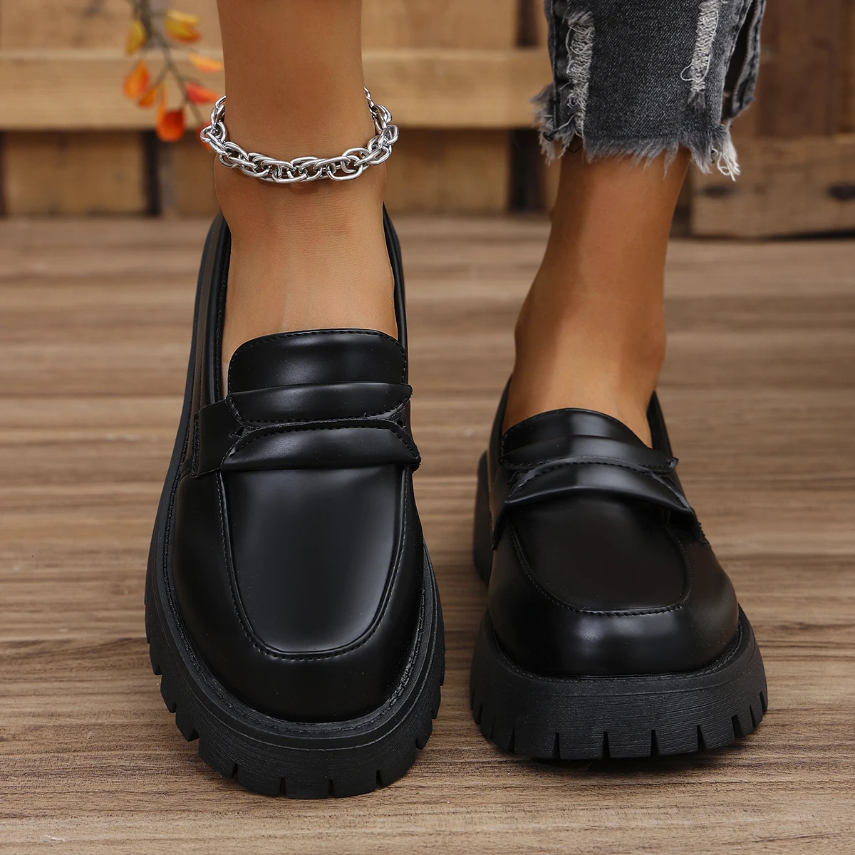 Rimocy Solid Color Platform Loafers Shoes for Women 2025 Spring Black Pu Leather Flat Comfortable Slip on Boat 241206