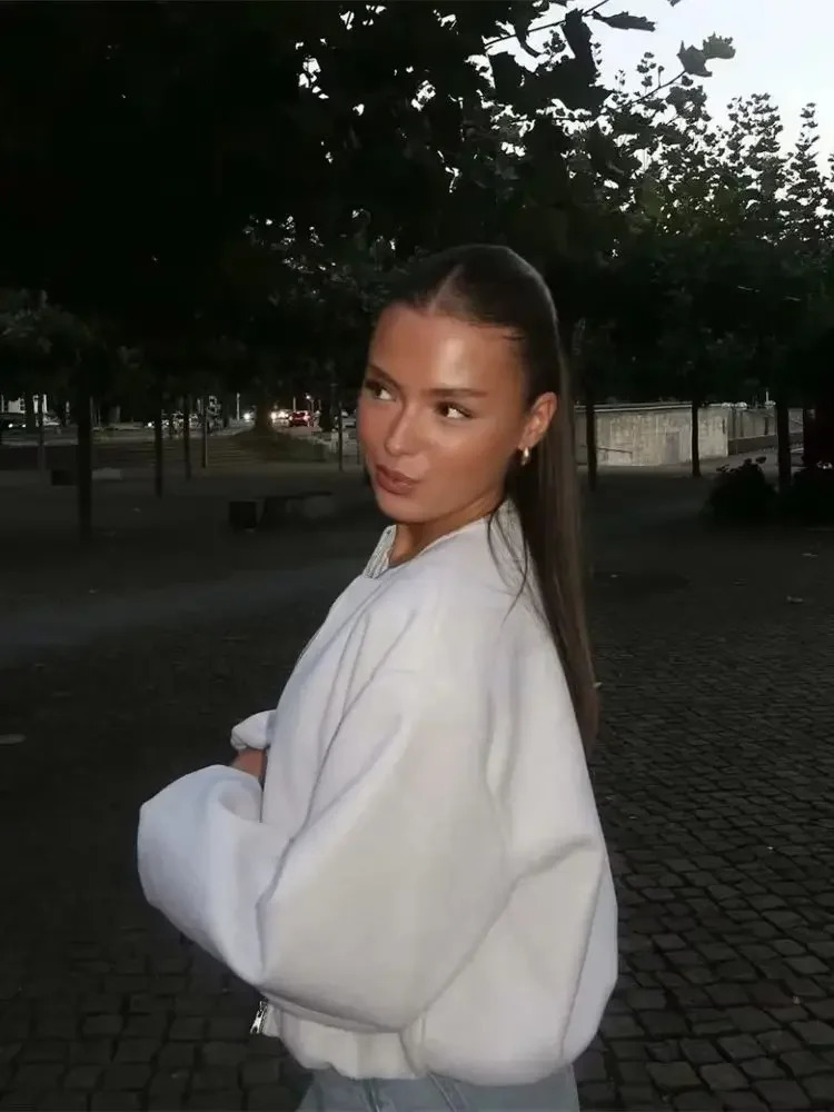 Womens Fashion Autumn Winter Jacket Retro Round Neck Long Sleeve Elastic Hemp Zipper Soft Bomber Coat 241206