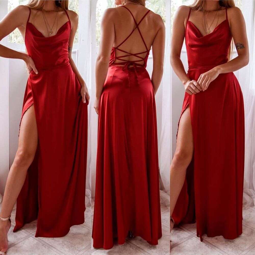 European American women's clothing, sexy slimming, slim fit, backless suspender, waist cinching dress, long skirt, 2024 new style, chic and elega