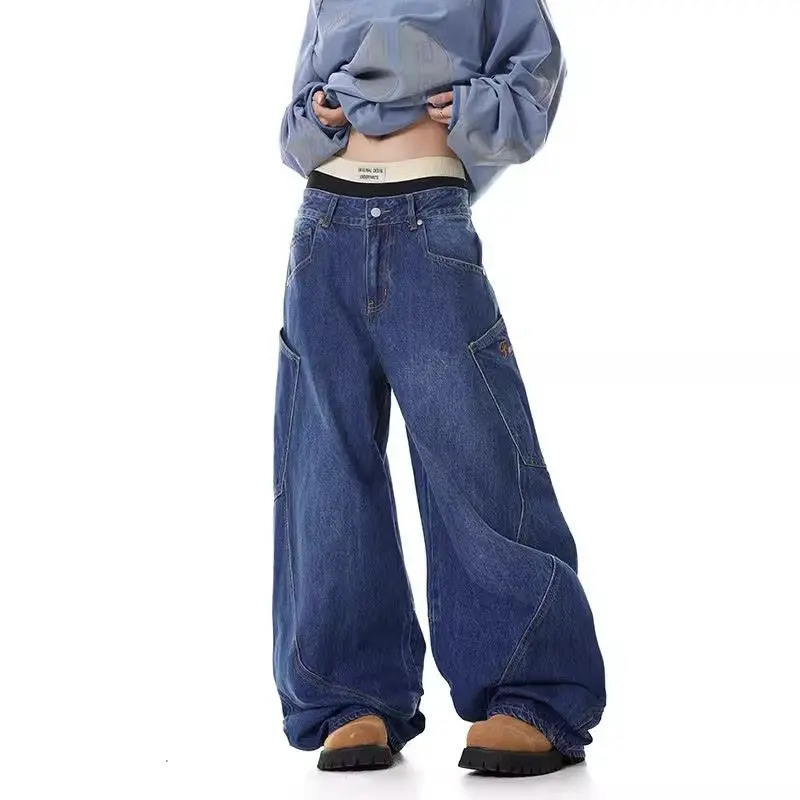 American retro street style mens and womens trendy personalized curve jeans suitable for couples loose retro casual pants y2k 241204