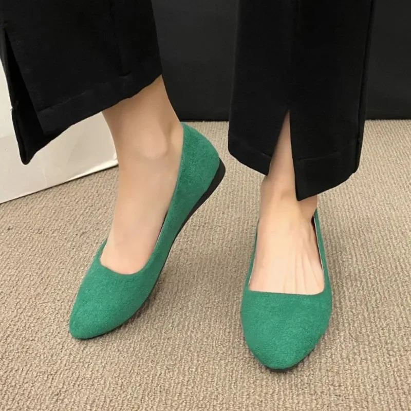 Spring Womens Flats Pointed Toe Boat Shoes Candy Color Slip on Flat Flock Ballet Comfortable Ladies 241225