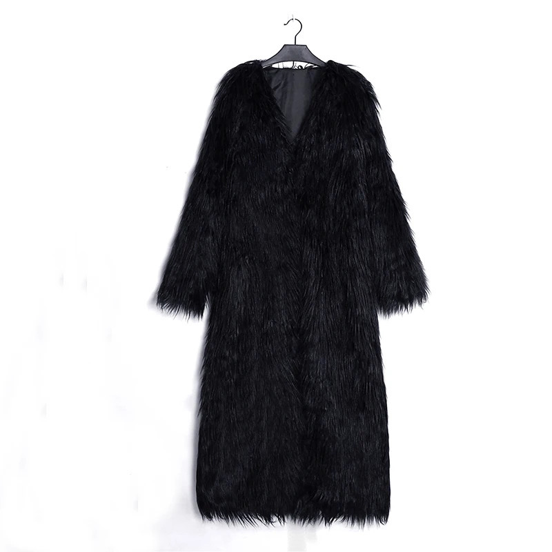 Womens Autumn/Winter Collarless Artificial Fox Fur Womens Ultra Thin Loose Coat Fur Warm Jacket Plus Size 4XL 241202