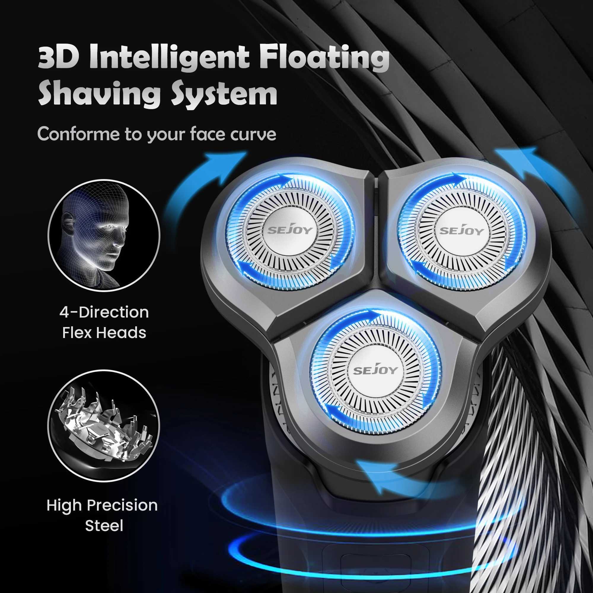 Sejoy Electrical Shaver for Men 3D Floating Blade Rotary Razor Washable Type-C USB Rechargeable Shaving Beard MachineXJ241207