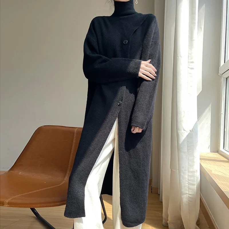 Autumn and Winter Womens Knit Coat Fashion Andy Velvet Comes with Shawl Stand Collar Loose AllMatching Sweater 241203