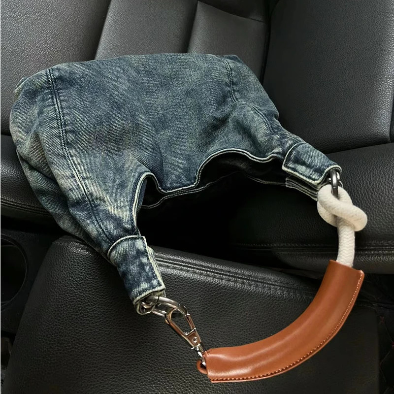Vintage denim Y2k aesthetic handbag Korean fashion casual womens handbag fully matched fashion simple shoulder and lower arm bag 241205