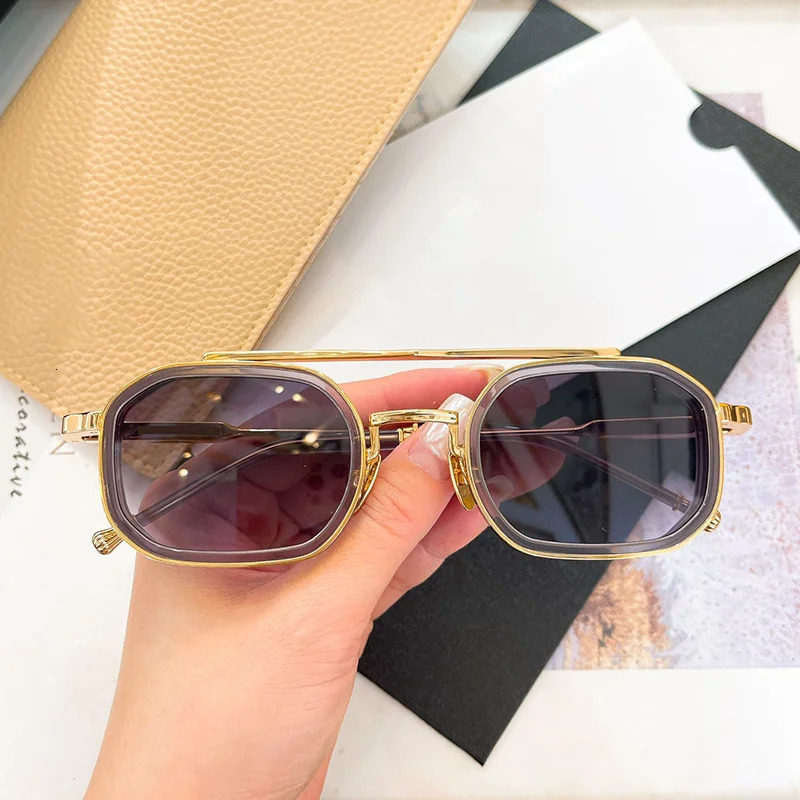 Anthony INS Fashion special shaped black and gold sunglasses suitable for men niche hip-hop style double bridge alloy mens sunglasses 241206