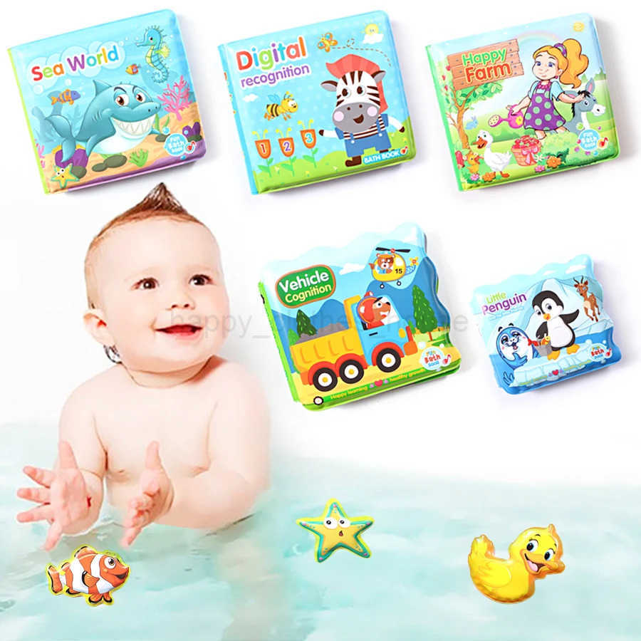 Water Bath Toy Bath Book Swimming Bathroom Toy Baby Toys Early Educational Toy With BB Shistle Learning Animal Digital Bath BookXJ241207