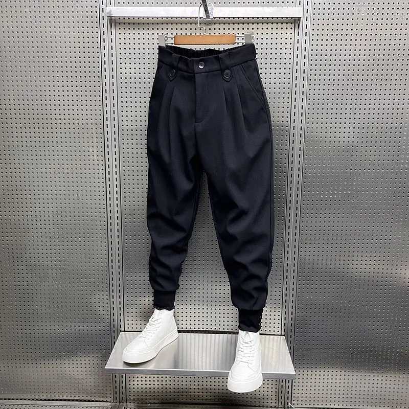 High Quality New Spring/Summer Fashion Brand Wrinkled Handsome High Waist Button Loose Casual Harlan Mens Pants T241207