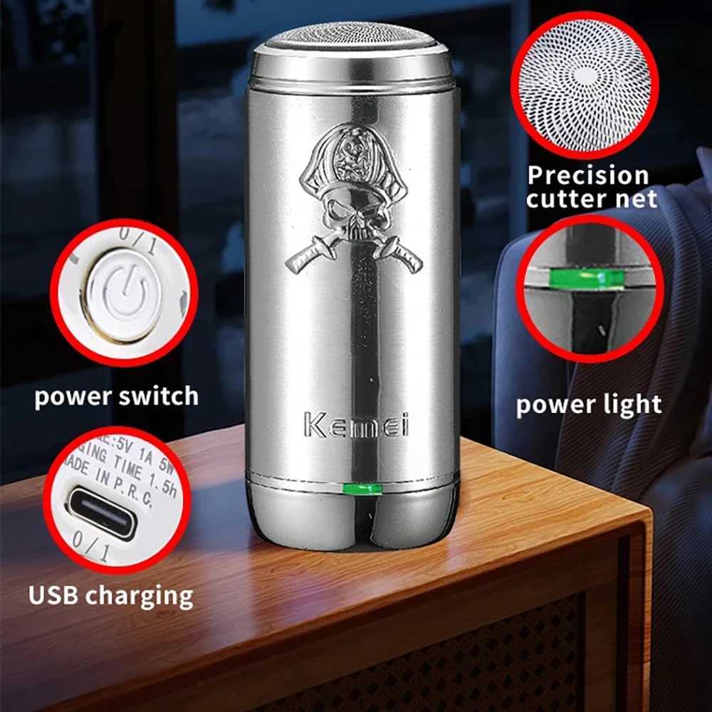 Kemei Mini Electric Razor Small Portable Pocket Shaver Type-C Rechargeable Travel Shaving Machine Gifts for Husband WaterproofXJ241207