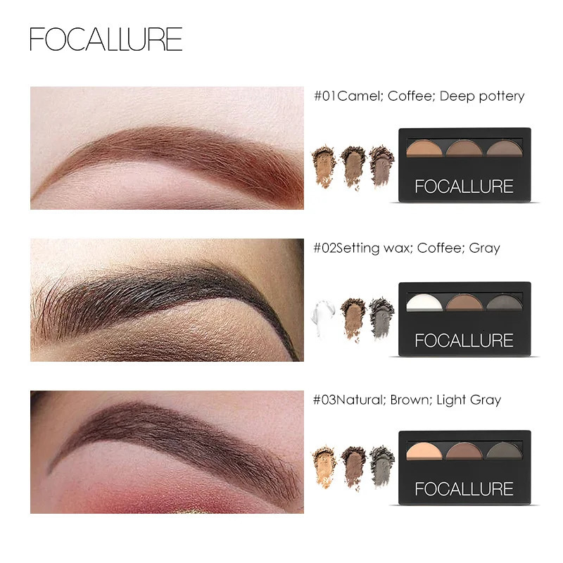 FOCALLURE 3 Colors Matte Eyebrow Powder Palette Waterproof Long-lasting Pomade Eye Brow Pomade Eyebrow Enhancer Makeup Cosmetics 241206