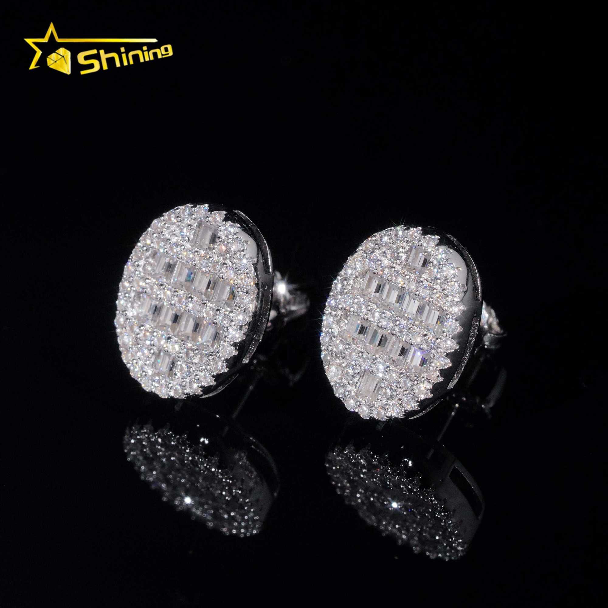 New design baguette lab dia sier vvs moissanite hip hop iced out stud earrings