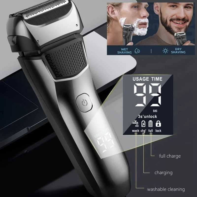 Kemei km-8512 electric shavers beard rechargeable shaving machine for men waterproof with LCD display Razor shavers bald trimmerXJ241207