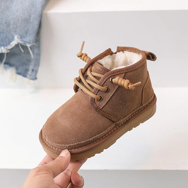Children Snow Boots Girls Boys Toddler Real Sheepskin Thick Plush Warm Winter Boot Kids Baby Suede Soft Sole Shoes Size 21-37 241206