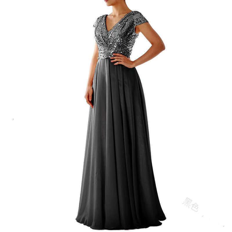 spring/summer European and American women's sleeveless V-neck sequin temperament chiffon patchwork evening dress 2024 new casual fashion trend cl