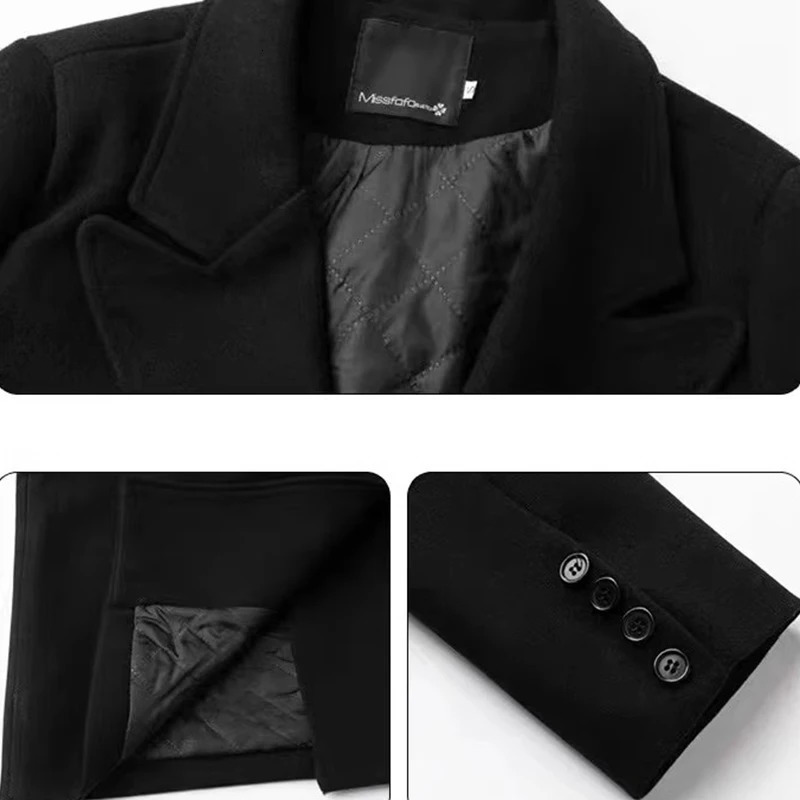 Black Lapel Long Wool Blend Coats Tops Korea Fashion Cotton Padded Lined Casual Chaquetas Elegant Loose Women Jackets Casaco 241202