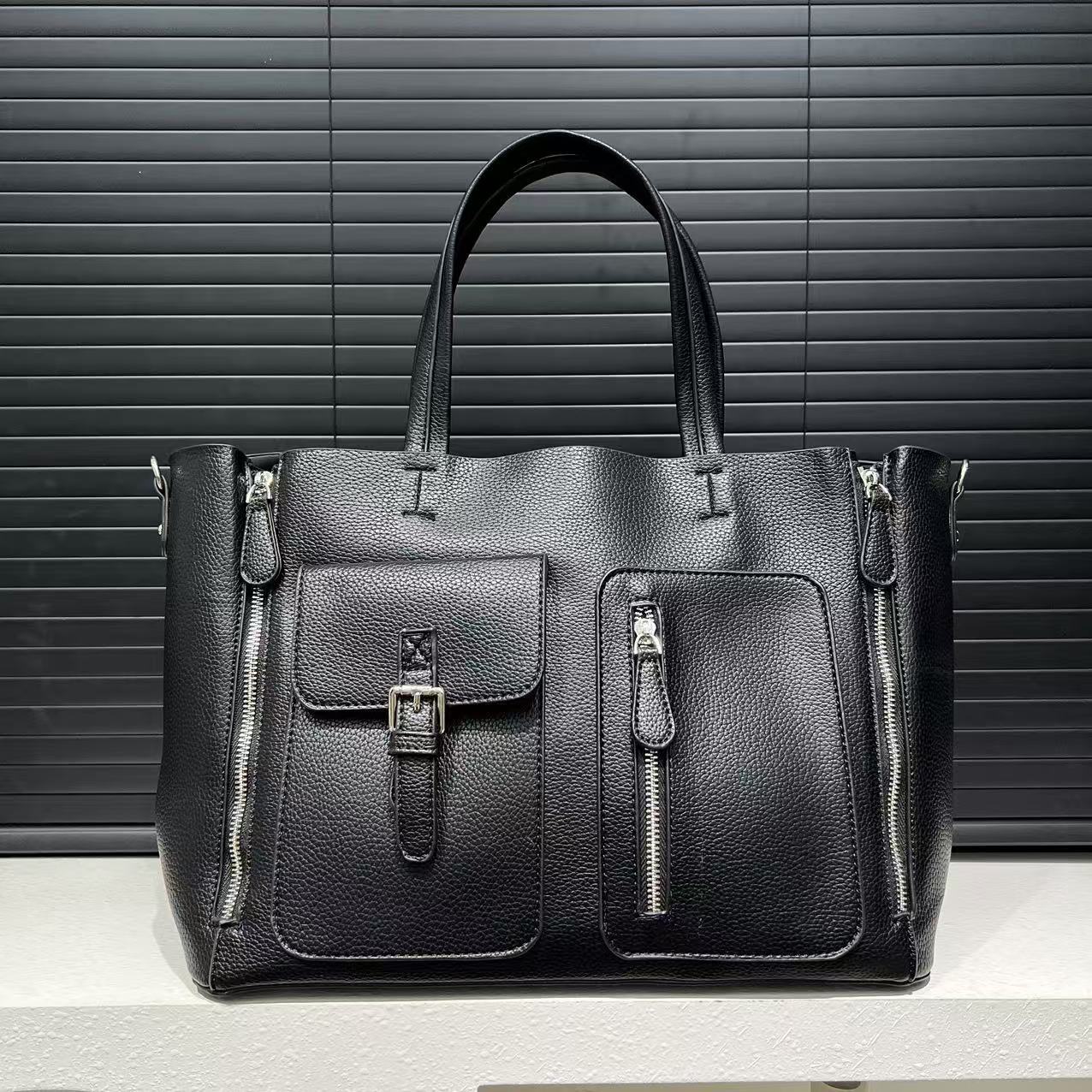 TEMU Women's Fashion Multi Zipper Pocket Handbag, Japanese and Korean Trendy Simple Shoulder Bag