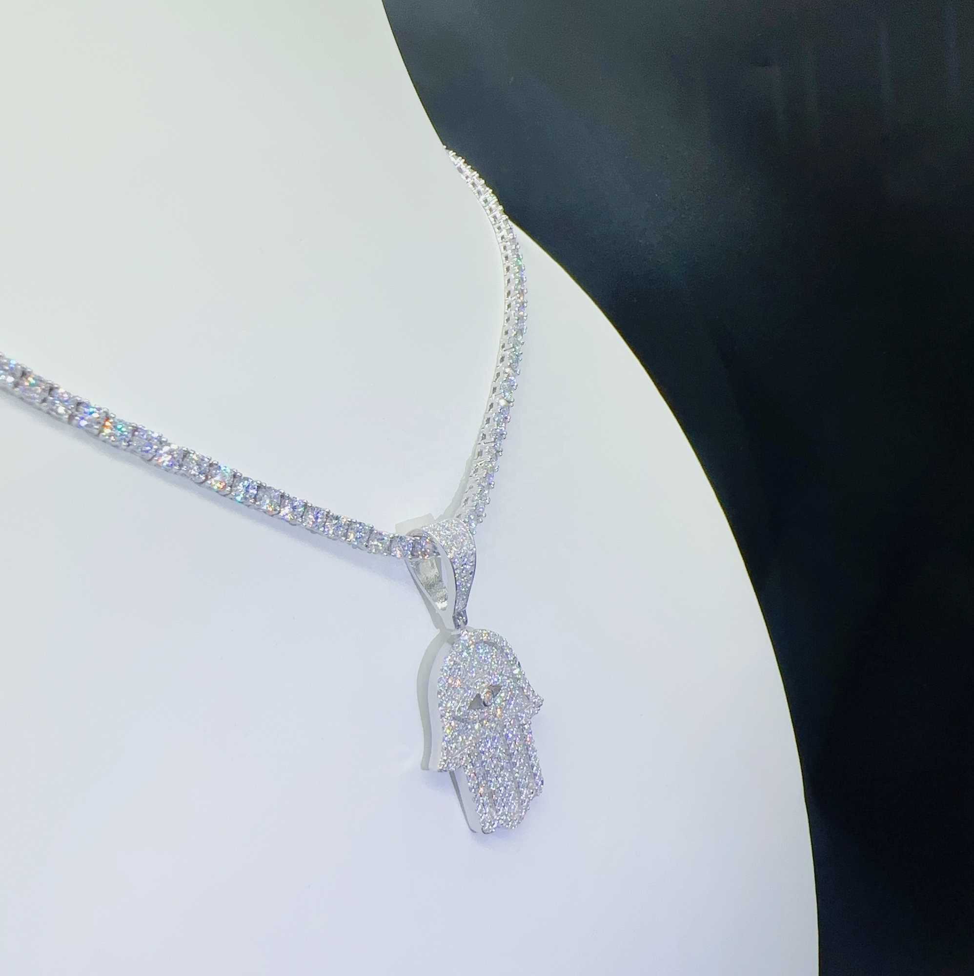 Sterling Silver 925 Jewelry Moissanite Hamsa hand pendant VVS Diamond Iced Out Pendant hip hop pass tester