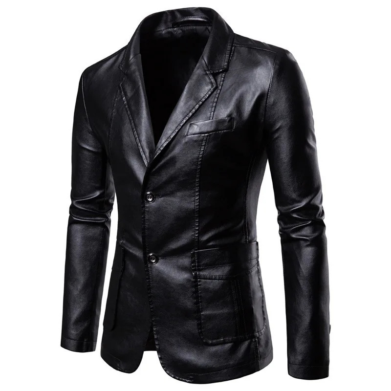 2024 Fashion Men Casual Leather Dress Suit Coat Male Business Pu Blazers Jacket Blazer Jackets Man Outerwear 241202
