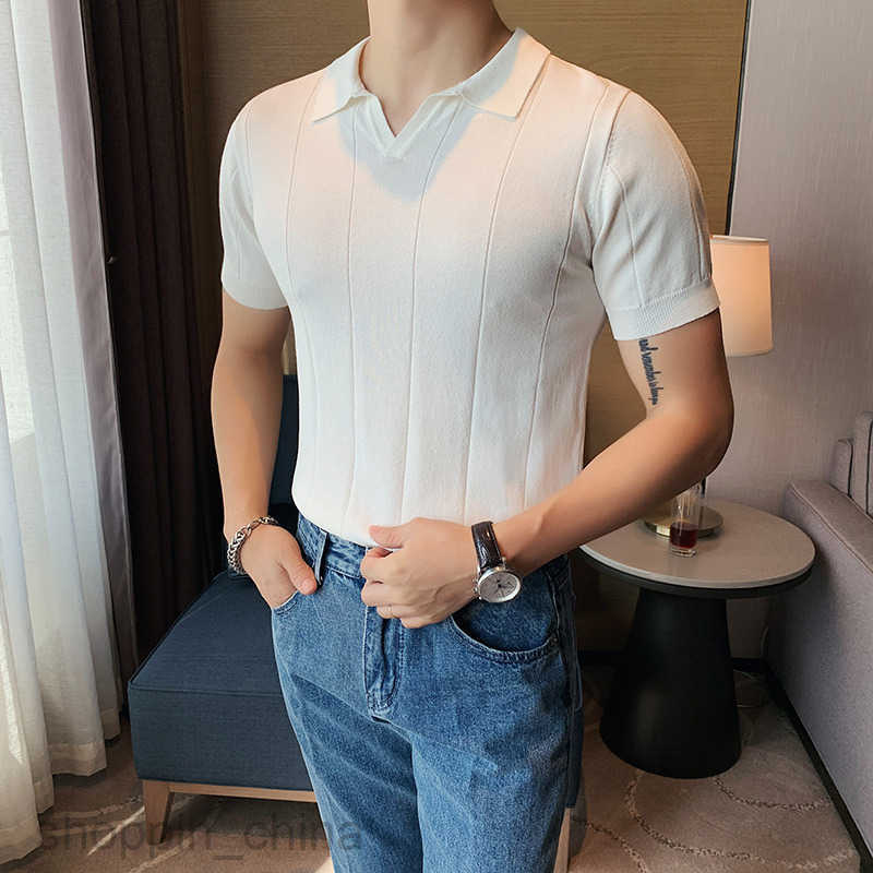 Men's Sweaters Ice silk short sleeved T-shirt for mens summer 2025 new business men top stylish V-neck knitted polo shirt