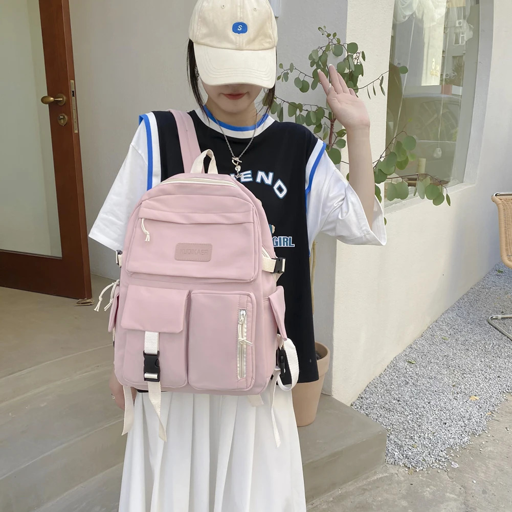 Canvas womens backpack student backpack cute multi pocket school backpack for teenagers Rucksack handbag laptop backpack 241206