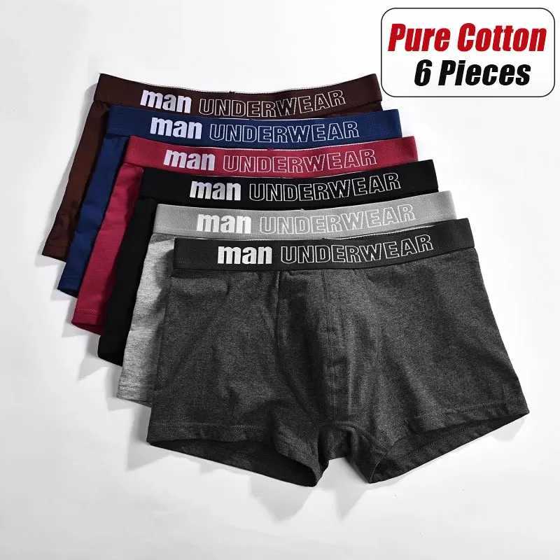 6 pieces/high-quality mens underwear sexy boxer shorts business solid color soft combed cotton breathable mens underwear M-3XL X241207
