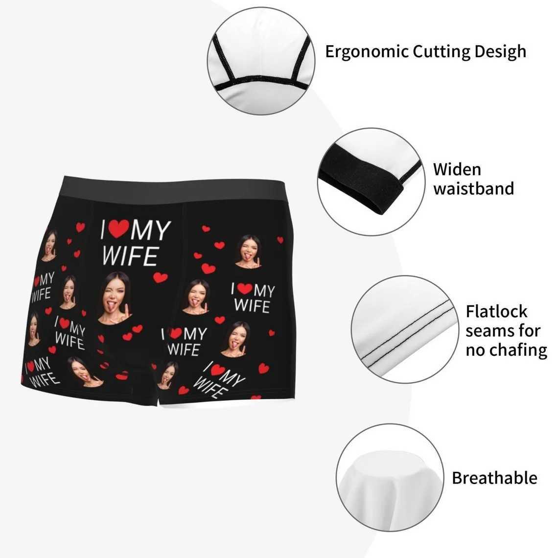I Love My Wife Boxing Custom Underwear for Men Boyfriend Husband Boxing Underwear with Fun Face Gift Valentines Day X241207
