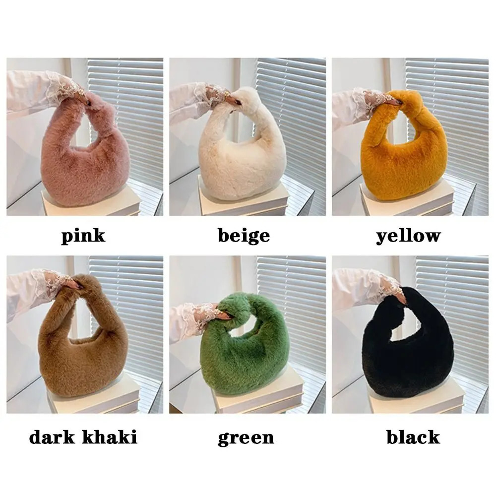 Fashionable fur warm plush coin wallet half moon bag wrist handbag 241206