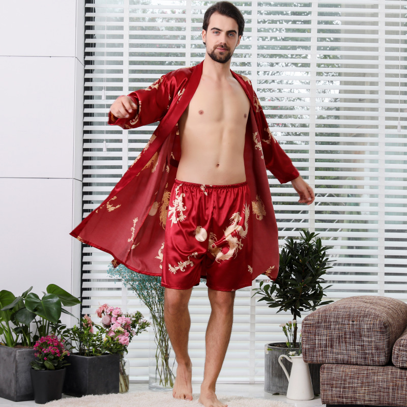 2025 Designer s trend new summer silk inspired couple pajamas men s kimono bathrobe cardigan wool sweater bathrobe