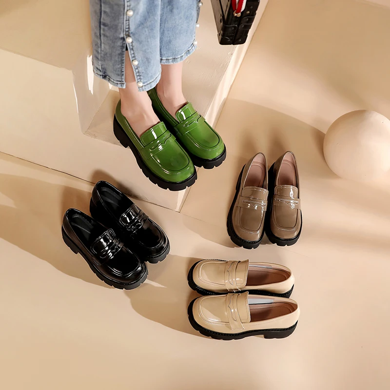 AIYUQI Loafers Shoes Women Genuine Leather Spring Platform Women Plus Size Shoes British Style Fashion Green School Shoes Women