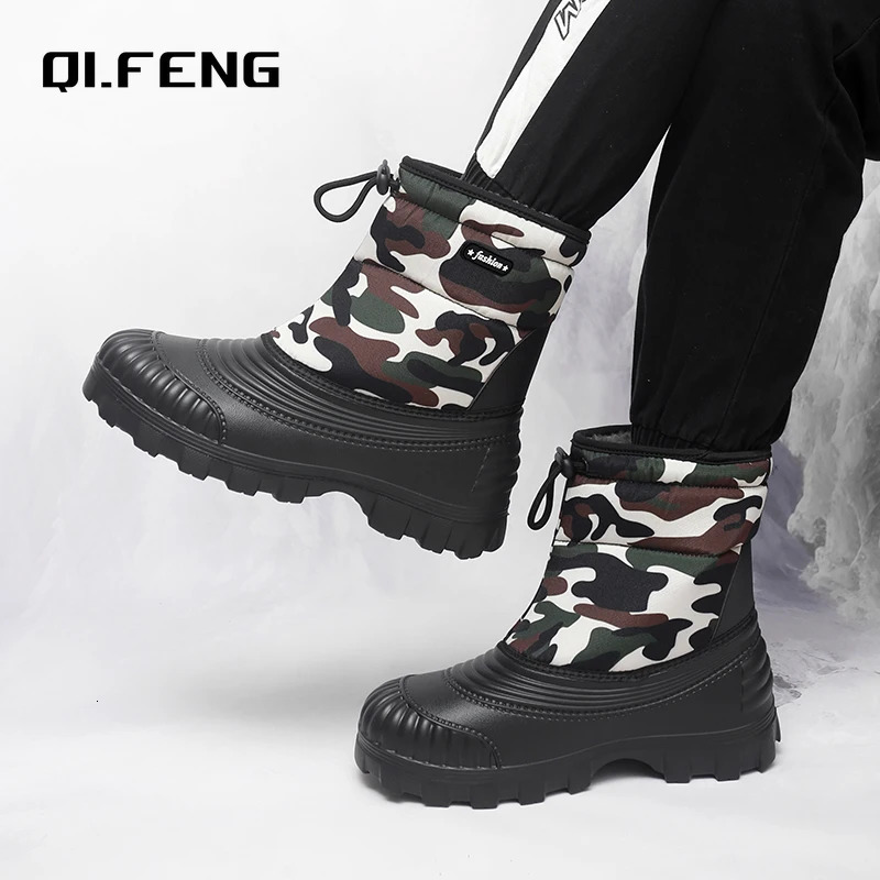 selling large-sized anti cold shoes outdoor hiking and trekking camouflage high top sports shoes mens plush warm snow boots 241206