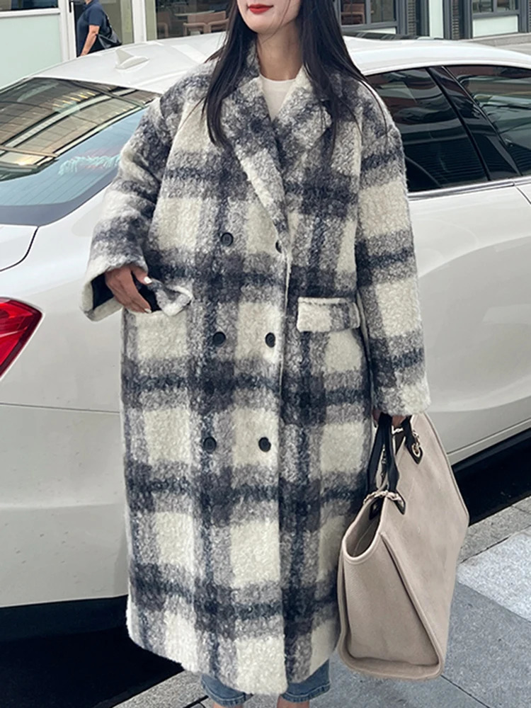 EAM white block plain woolen coat loose fit lapel long sleeved womens jacket fashionable trend winter 30A2126 241204