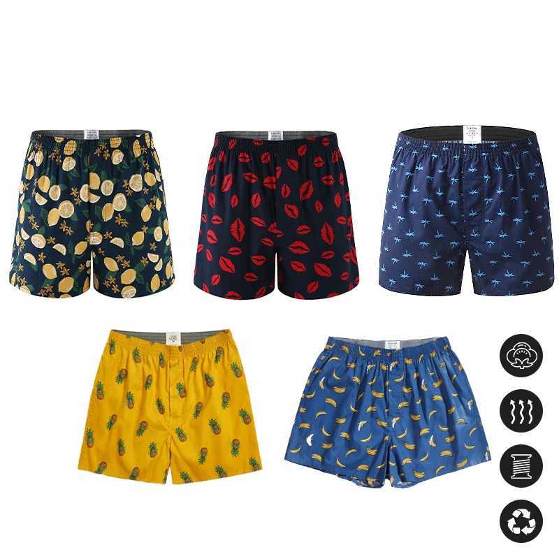 Mens flat shorts printed underwear cotton square shorts breathable and comfortable Aro pants home clothing X241207