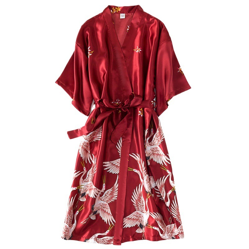 2025 Designer s new trend summer sexy women s ice sleepwear with mid sleeve large bathrobe simulated silk bridal morning gown