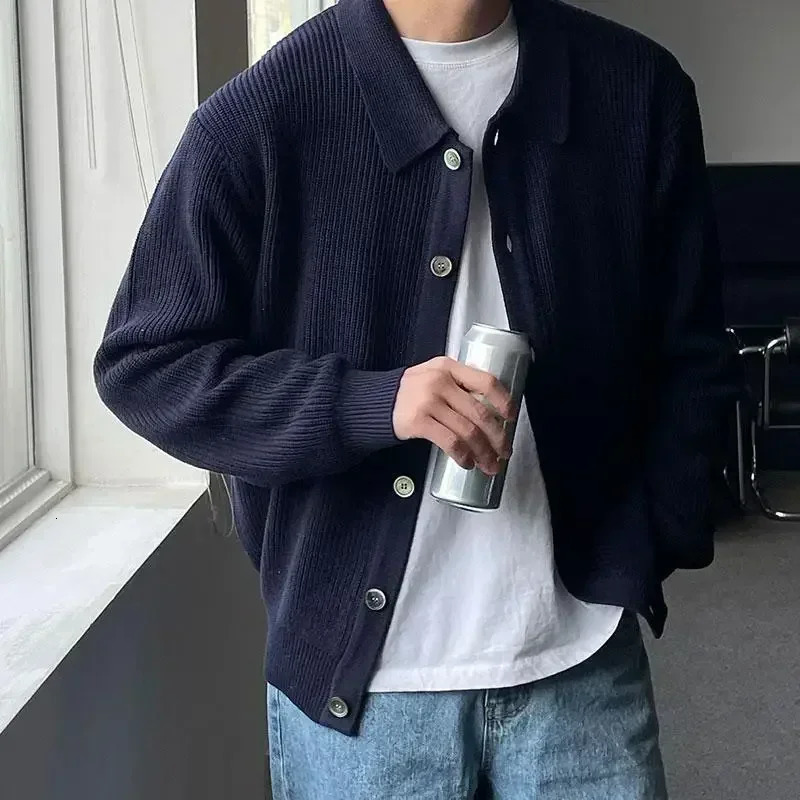 Mens sweater Korean fashion knitted mens streetwear slim fit casual cardigan jacket 241205