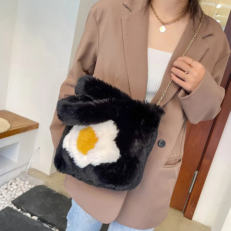 fur handbag womens autumn and winter soft plush shoulder bag cross body chain Korean bucket 241206