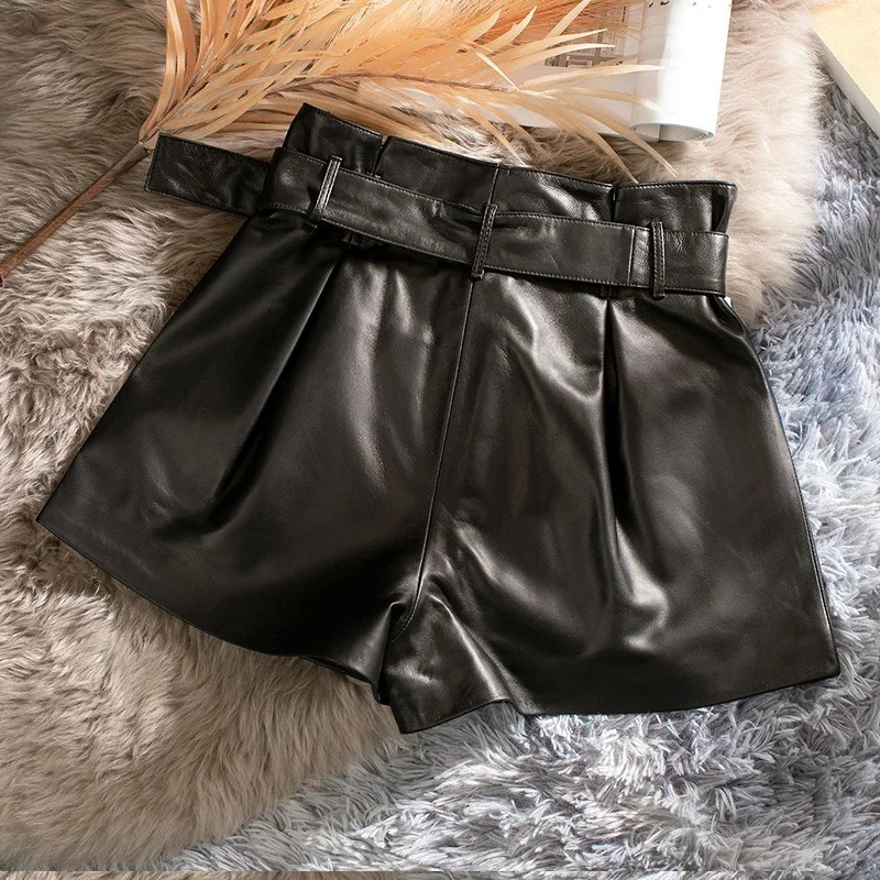 Womens High Waist Shorts Summer Real Sheepskin Womens Ultra Thin Leather Shorts Ropa Para Mujer Zjt2444 241206