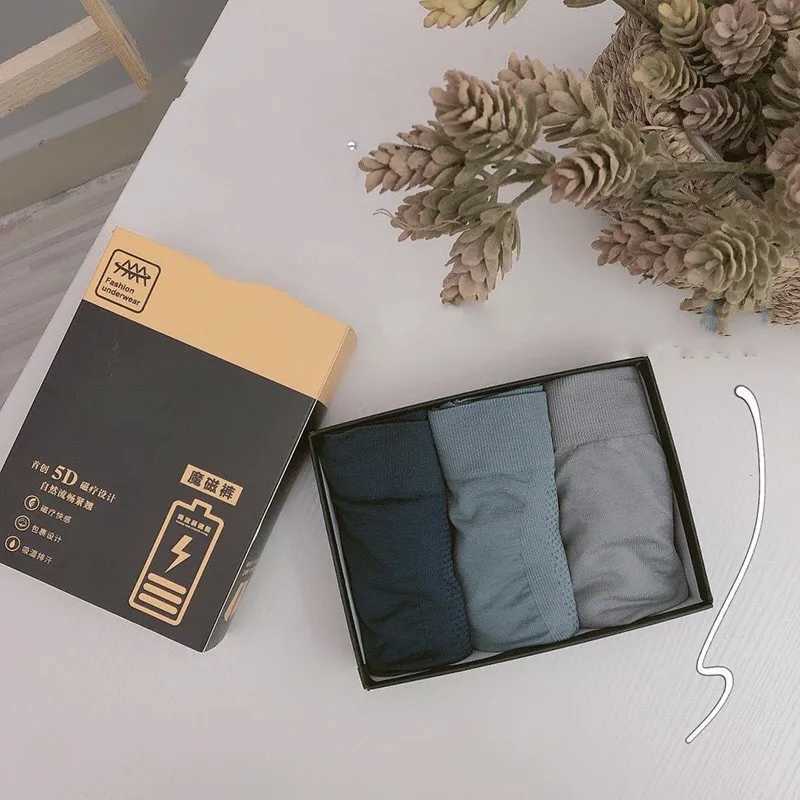 3 pieces of Magic Magnetic Pants new high elasticity mens underwear loose boxing shorts mid waist boxing mens underwear X241207