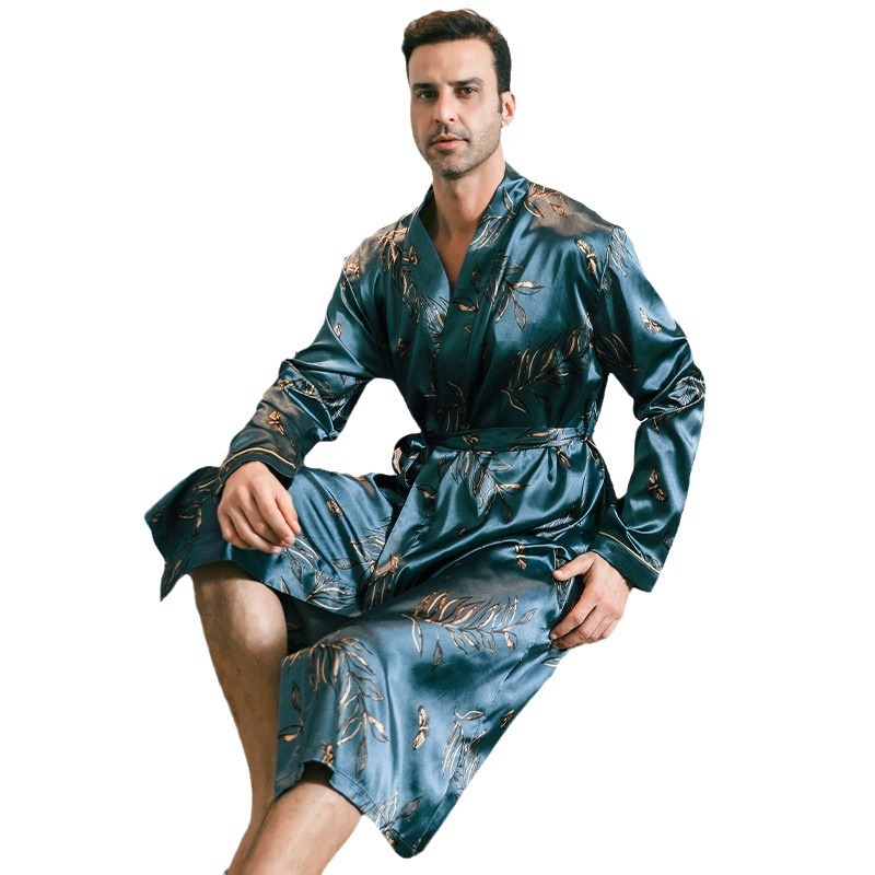 2025 fashion Designer s new spring and autumn men s thin ice long sleeved pajamas summer cool simulation silk home clothes plus size bathrobe