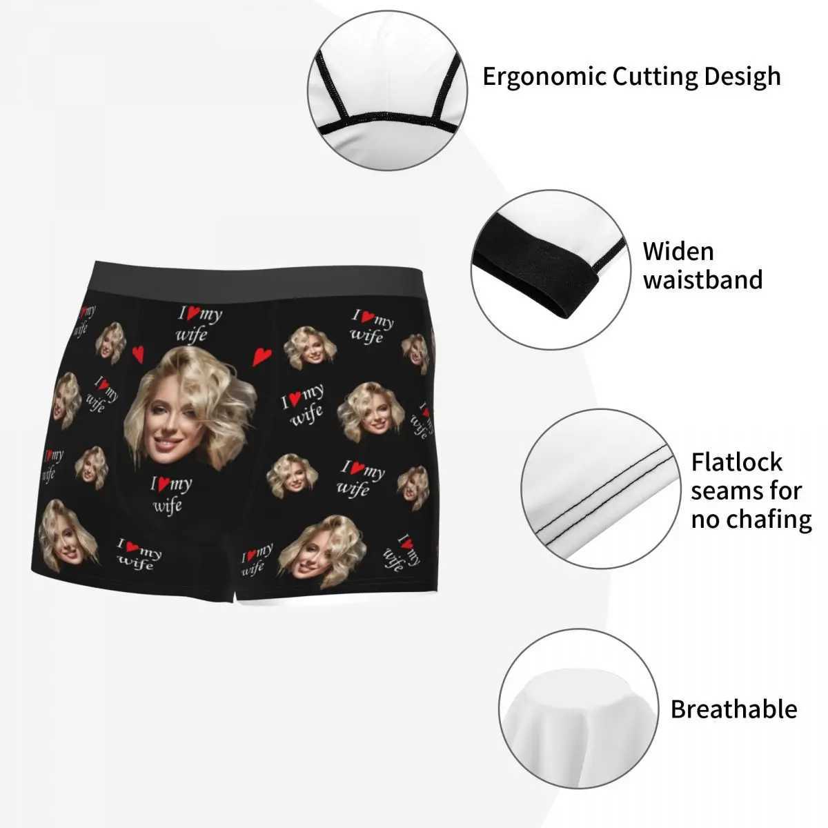 I love my wife. Customized personalized facial photos for my boyfriends gift. Mens underwear boxing shorts underwear soft underwear X241207