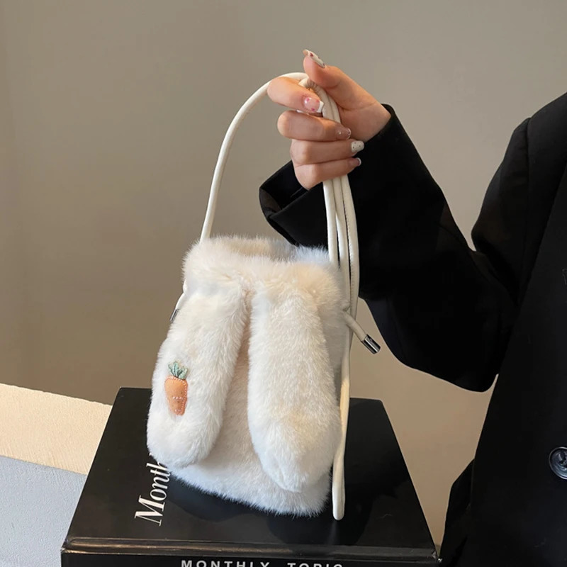 Cute Plush Rabbit Cross Body Bag for Women Korean Version Wallet and Handbag Girls Ear Shoulder Messenger 241206