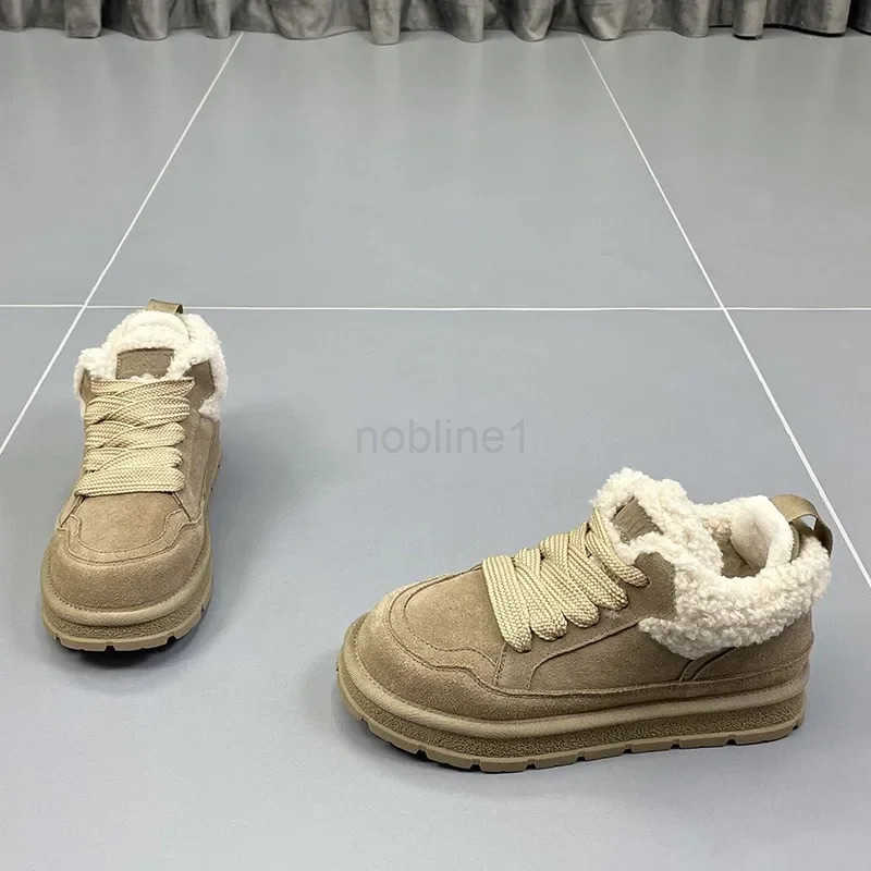 Winter New Style Wens Lace-up Round Toe Low-top Plush Thick-soled Nonslip Boots Fion Designer Wens Vcani Shoes Z241208