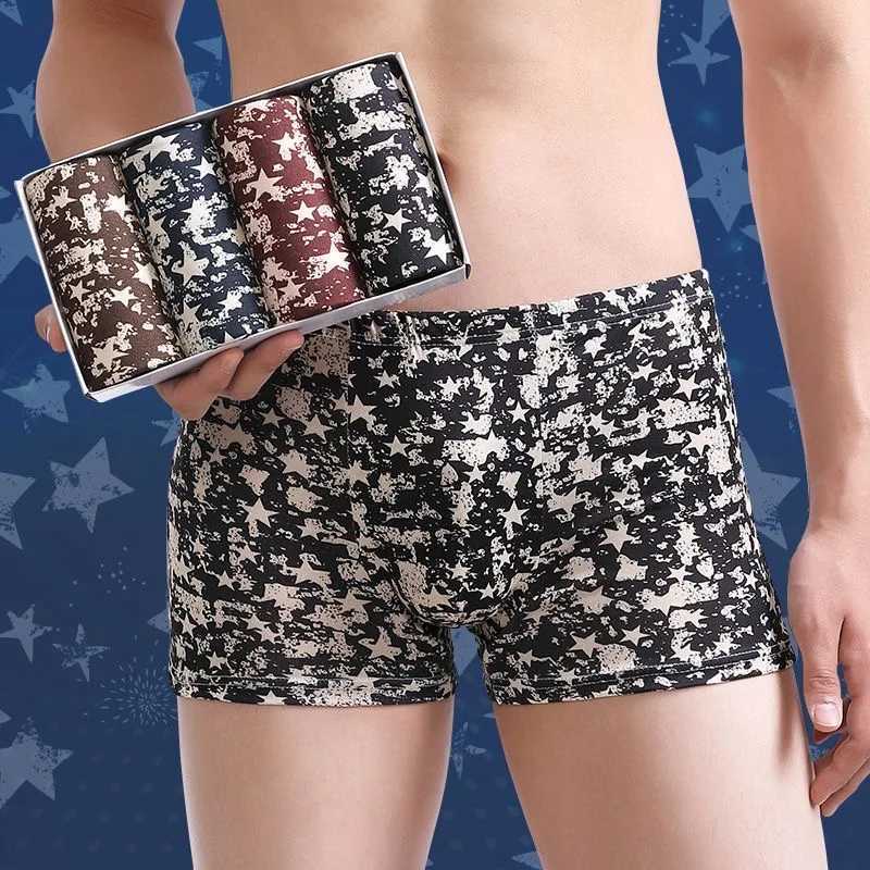 4-piece/bulk mens underwear seamless mens printed underwear breathable mens bag shorts boxing underwear fashionable mens boxing large-sized X241207