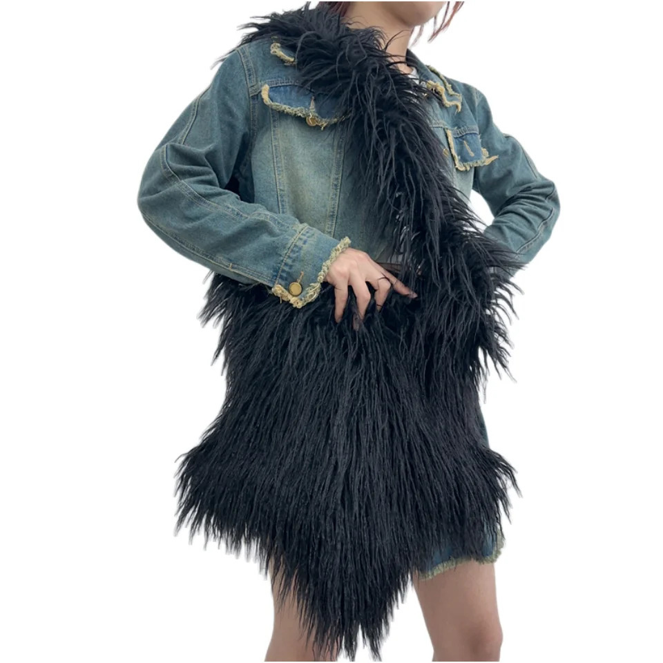 Womens bag Star Shape Fluffy autumn winter street style shoulder Pure and Bag Crossbody fur girl 241206