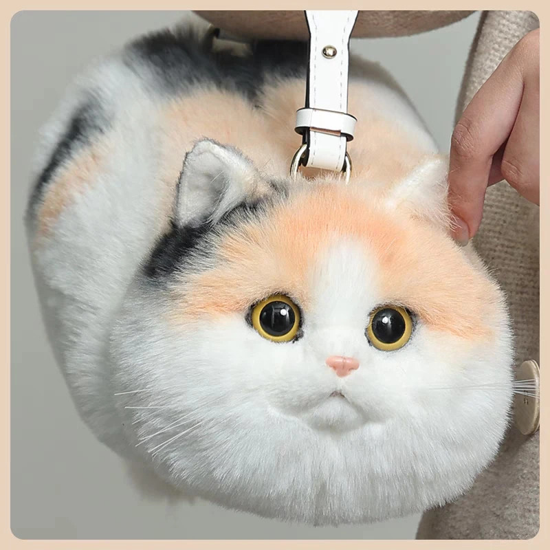 Cute Cat Shoulder Bag Womens Messenger Retro Handmade Autumn and Winter Plush 241206