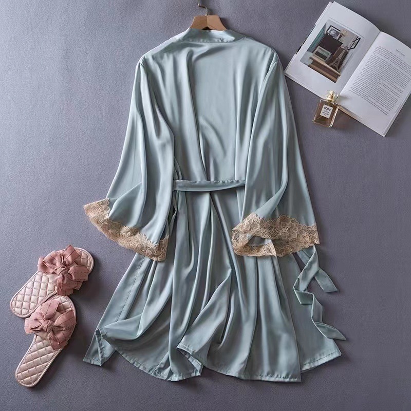 2025 The designer's new Chinese style lace up women's bathrobe is sexy and can be worn outside fashion nightgown as comfortable ice silk, su