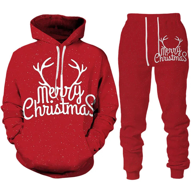 Merry Christmas Christmas Tree Mens Hoodie Fashion Song Set 3D Printed Y2K Party Celebration Sweatshirt Pants Fun Clothes 241205