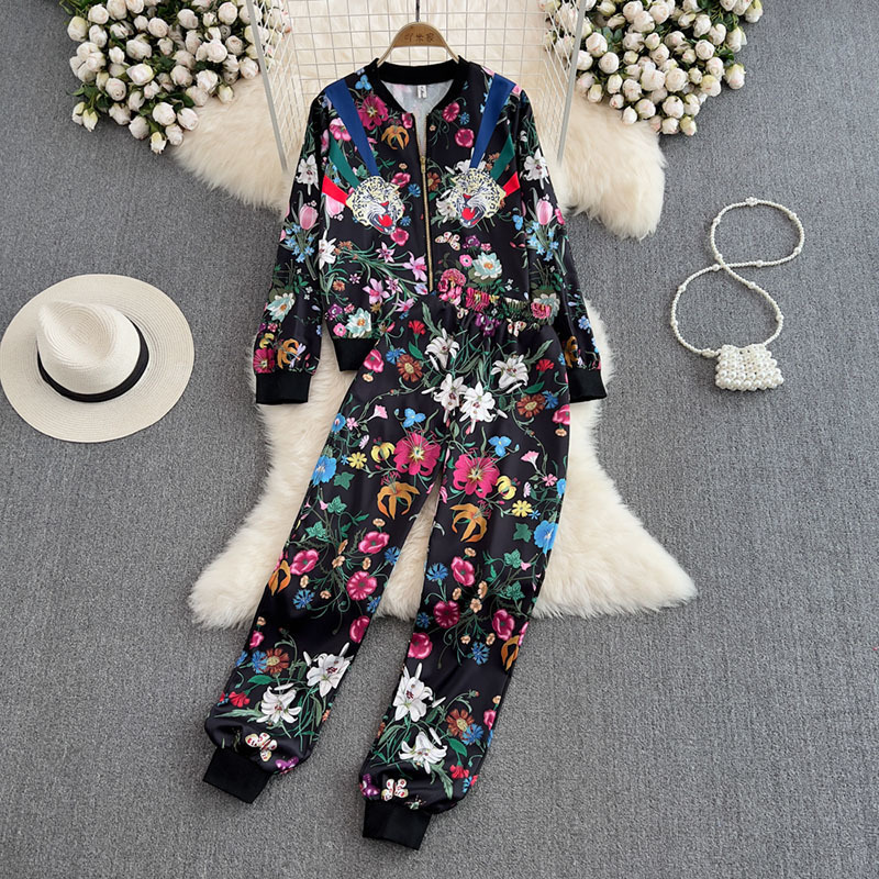 New Fashion Autumn Winter Printed Long Sleeve Zipper Jacket + Jogger Pants Casual Women Tracksuits Clothing Sets